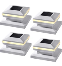 Dynaming 4 Pack Solar Post Lights Outdoor Decorative Cap 4 Pack White