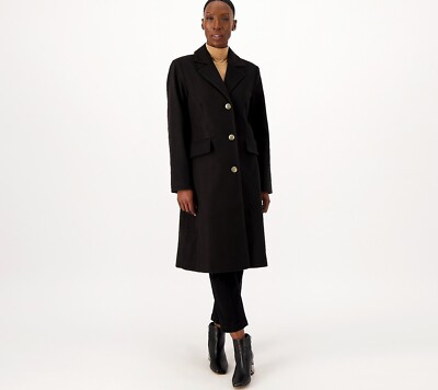 Thread Collective Faux Wool Notch Collar Long Coat - Black (L) A574059  -