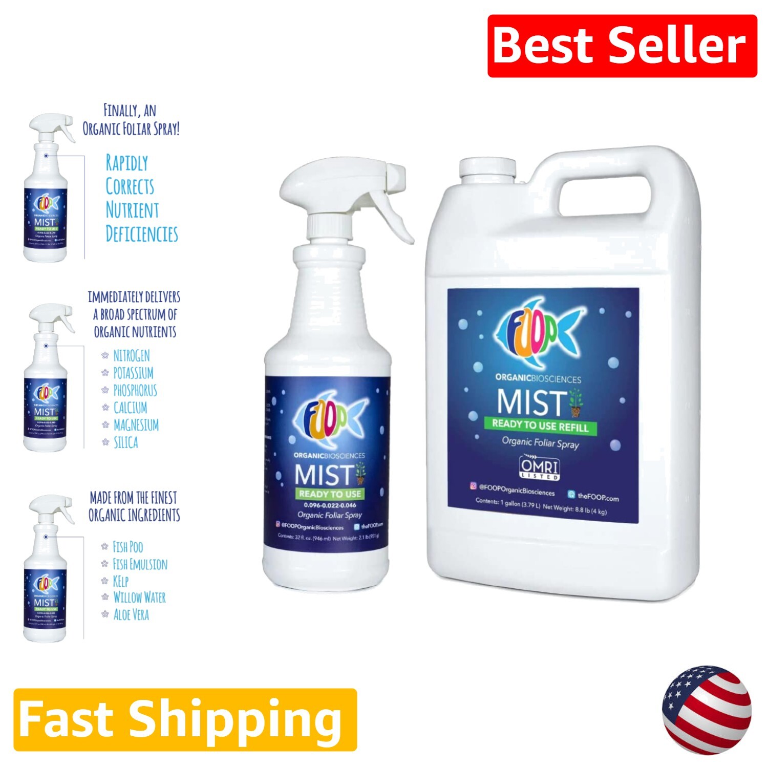 Organic Plant Growth Spray - Corrects & Prevents Nutrient Deficiencies - 32oz