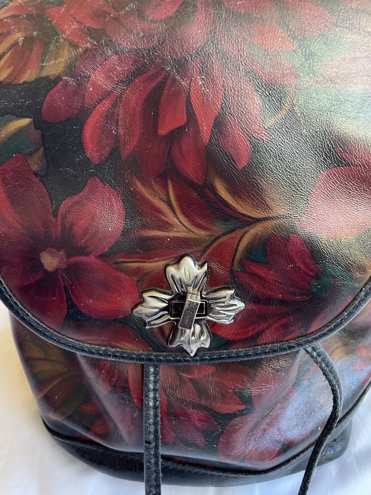 Patricia Nash Black Red Leather Backpack Vintage FLOR… Gem