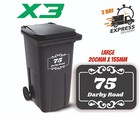 Custom Wheelie Bin Stickers,x3 WHEELIE BIN NUMBERS HOUSE and STREET NAME STICKER