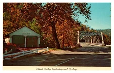 West Virginia Old and New Cheat Bridge Autumn Posted 1951 Chrome Postcard