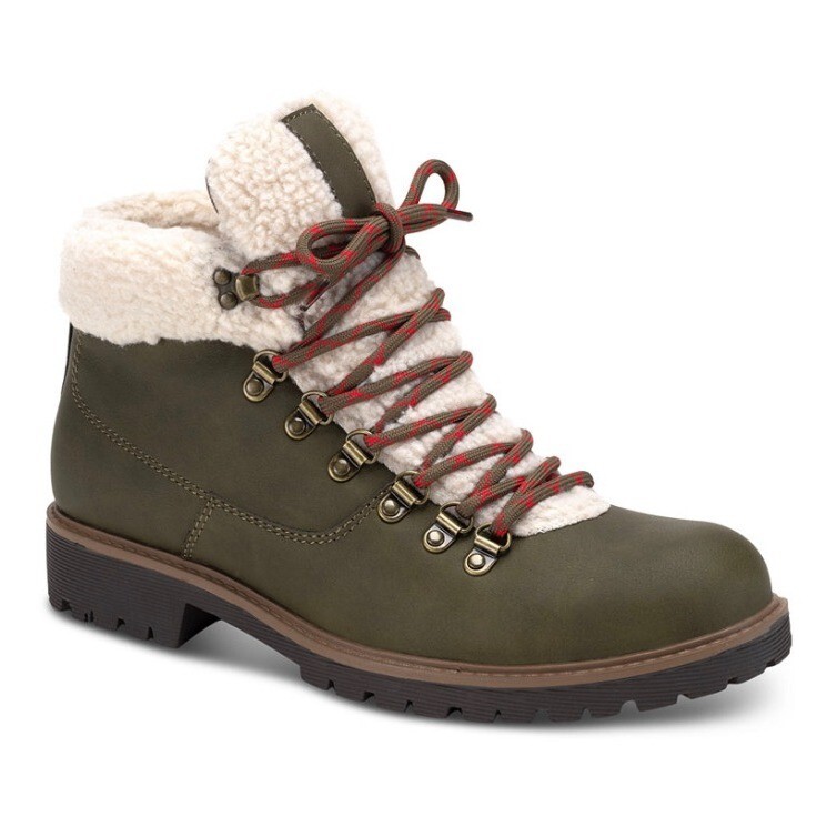 Sun + Stone Mens Glenn Faux Leather Fleece Trimmed Lace Up Boots Olive 9M NIB
