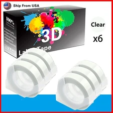 6 Clear Rolls Label Tape 3D for Dymo S0717900 Junior Embosser Home Label Makers
