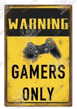 Warning Gamers Only Metal Tin Sign Gaming Caution Plaque Room Door Wall Decor