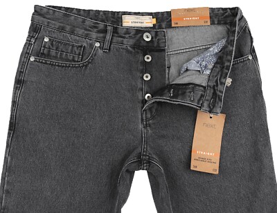 Graue gerade NEXT Herrenjeans Größe 35 Bein 31,5 Etikettfehler UVP 32 £
