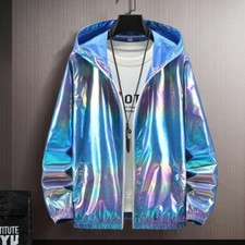 Hooded Coat Iridescent Shiny Holographic Unisex Jacket Top Chic Harajuku Fashion