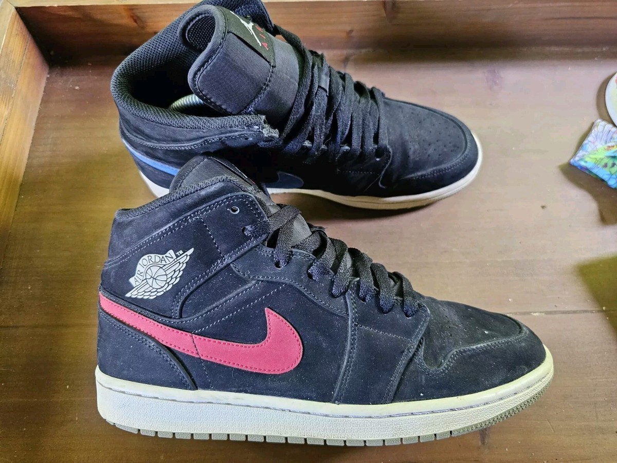 Nike Air Jordan Retro 1 Mid Multicolor Swoosh Black Shoes 554724 065 Size 9