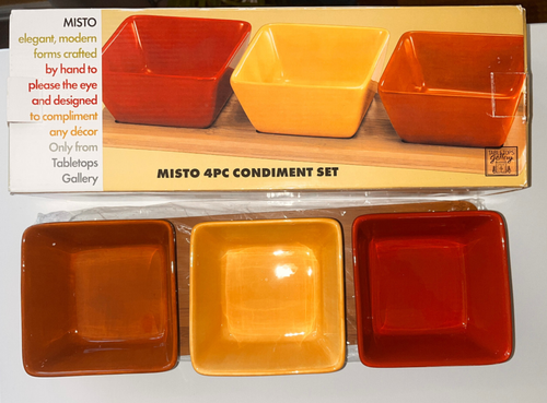 4 PCS Condiment Dip Set 3 - 5" Ceramic Square Bowls Bamboo Serving Tray Colorful - Picture 2 of 14