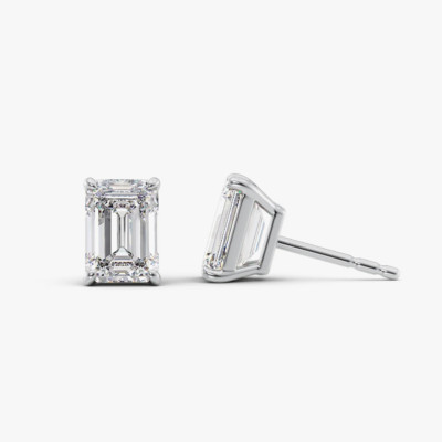 Diamond Earring 2.00 Carat Lab Created Emerald 18K White Gold Stud IGI Certified