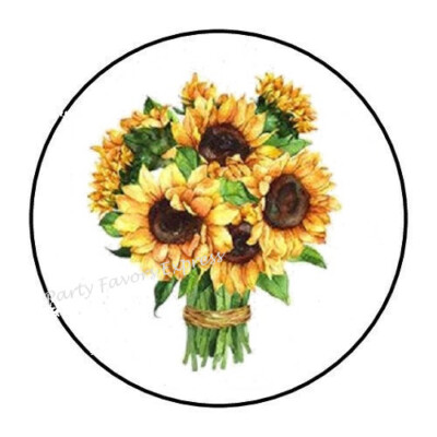 2cm 32xAufkleber Sticker Brief Post Sunflower Bouquet bunt Rund R1952