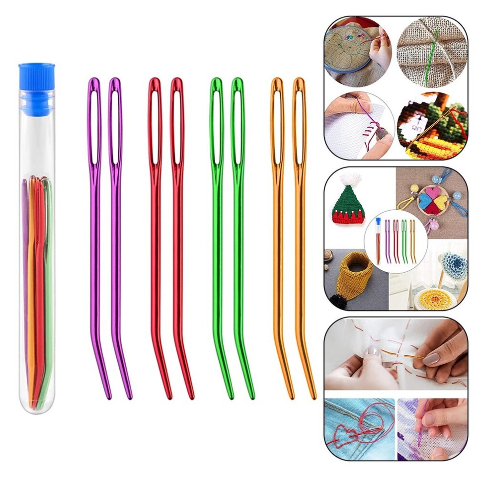 Curved Tip Needle Set for Quilting Sewing and Knitting 8 Bright Needles