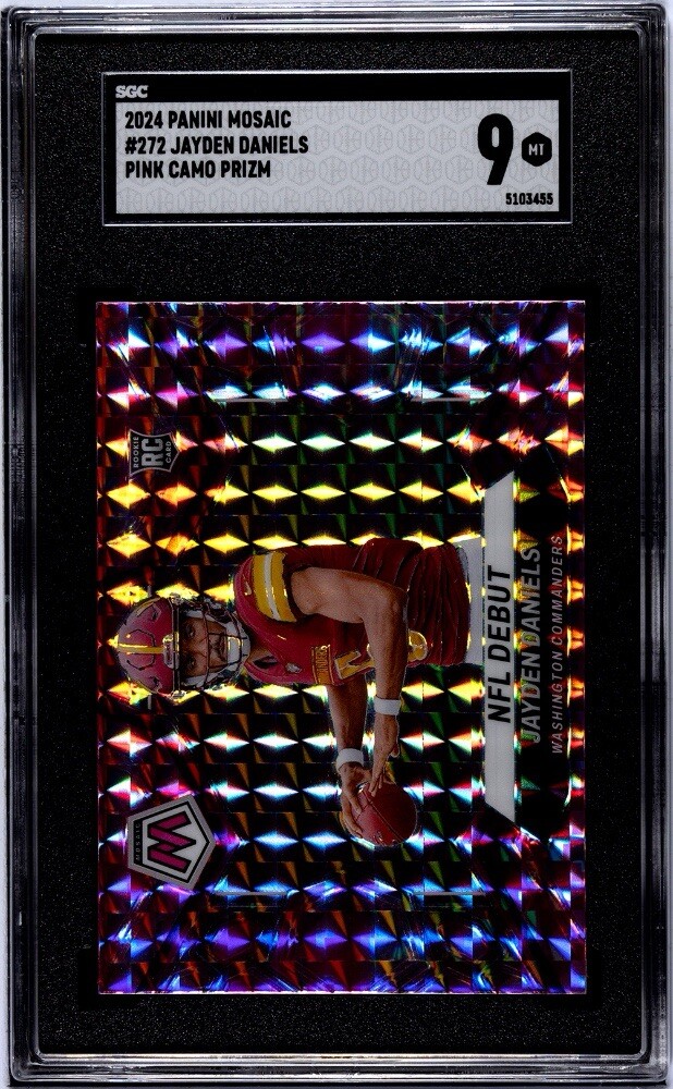 2024 Panini (RC)Mosaic 272 Pink Camo Prizm NFLDebut Jayden Daniels SGC9 Rookie