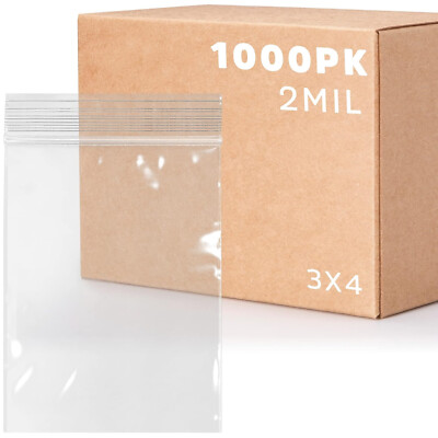 3'' X 4'' 1000 Count Clear Zipper Lock Bags Plastic Storage Packaging Baggies