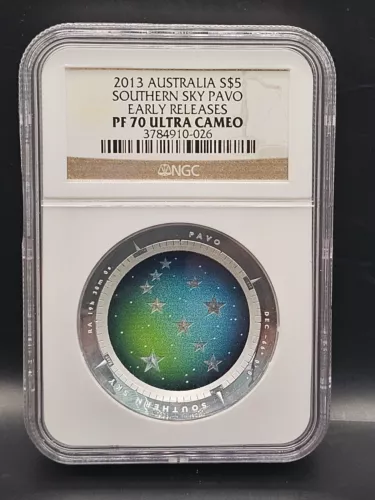 2013 AUSTRALIA S$5 SOUTHERN SKY PAVO NGC PF70 ULTRA CAMEO EARLY RELEASES