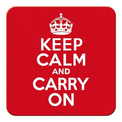 Keep Calm & Carry On Coaster Set of 4 Metal & Cork By Nostalgic Art 9cm