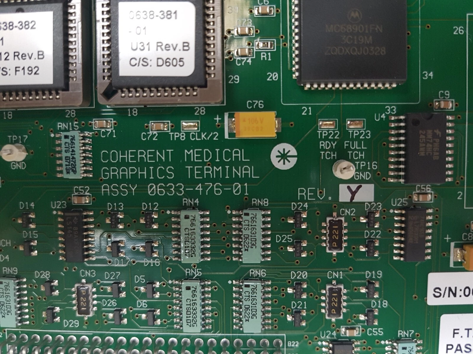 Close-up of the COHERENT MEDICAL GRAPHICS TERMINAL ASSY 0633-476-01 REV Y silkscreen