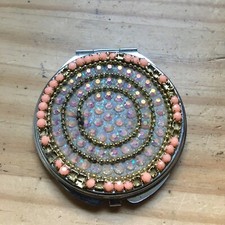 Vintage Round Purple Rhinestone Design Handheld Pocket Folding Makeup Mirrors