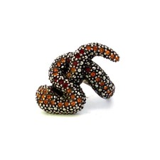 Vintage Signed Sterling Cluster Pave Orange CZ Stone Coil Snake Ring Band size 8