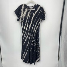 Lost river clothing boho tie dye midi dress black white short sleeve Sz M