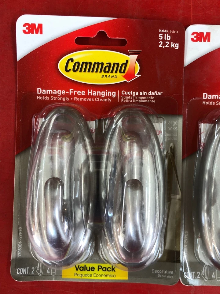 (4) PACK 3M 17053BN COMANDO DISEÑADOR GANCHO GRANDE TIENE CAPACIDAD 5 lb. PLATA DECORATIVA Foto 2 de 4