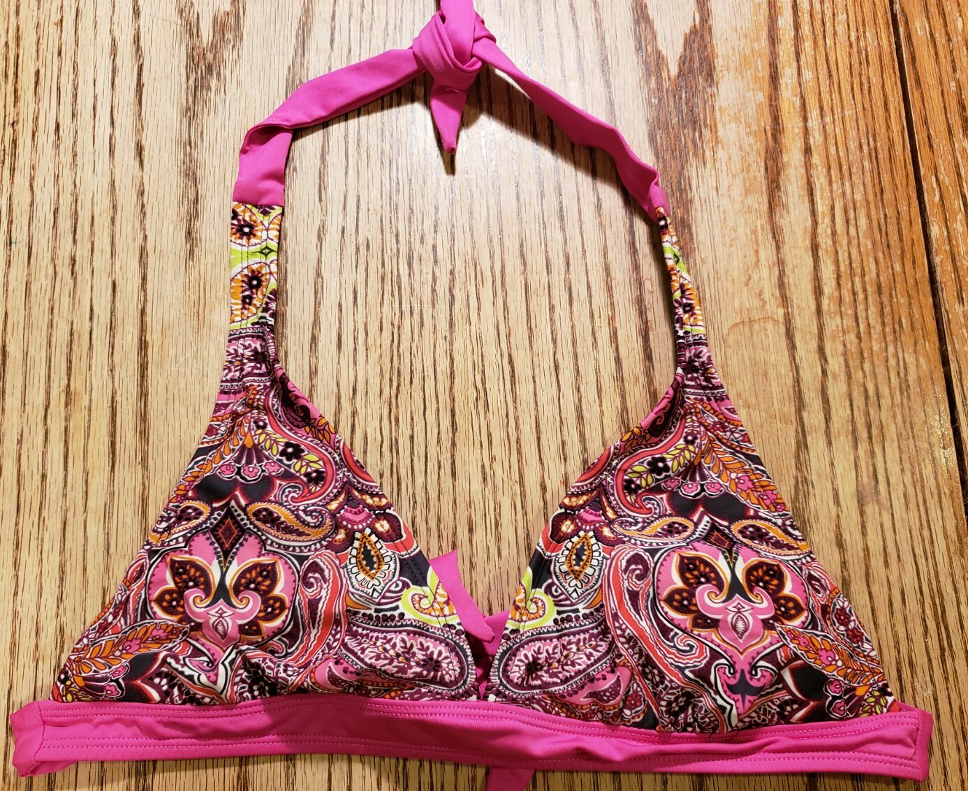 Womens Athleta Swimsuit Bikini Halter Top Pink Paisle… Gem