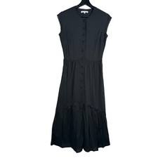 Reformation Rishi midi dress black minimalist crochet tiered sz 2