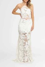 AE'LKEMI Floral Sequin Backless Dress White Wedding Bridal Size 6 AU Preloved