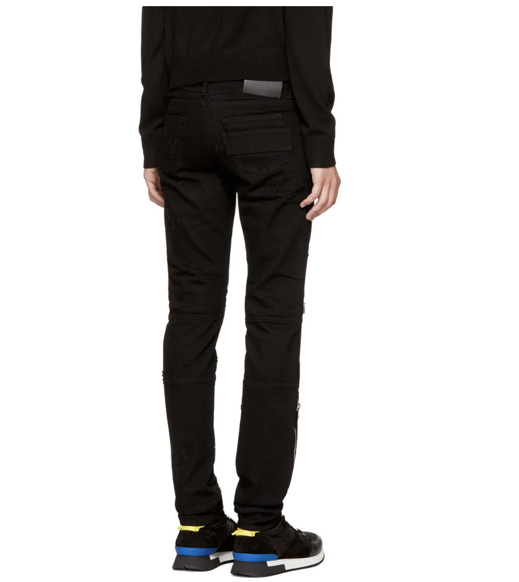 【関税込み】Givenchy ブラック リインフォース パネル ジーンズ Givenchy Distressed Denim Biker Skinny Jeans, Black Zipper