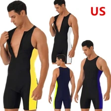 Men One Piece Sleeveless Swimsuit Bathing Suit Swimwear Gym Workout Jumpsuits