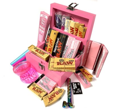 Wise Skies Ultimate Pink Mini Rolling Box Set Papers Tips Cones Crusher Cone