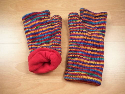Fleece Lined Knitted Wool Wrist Warmers Unisex Boho Hippie Fingerless Gloves - Picture 86 of 141