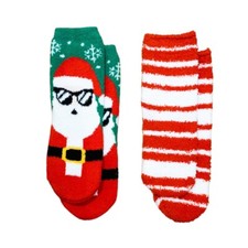 WONDERSHOP 2-Pairs XS/S Santa Kids Super Soft Crew Socks Cozy Christmas Holiday