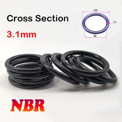 Schwarz (NBR) O-Ring 10-350mm Außendurchmesser 3.1mm Querschnitt Dichtungsring