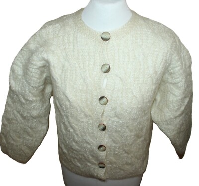 HAND KNITTED KIDS CABLE ARAN GIRLS CARDIGAN RATHER size 164 WITH WOOL