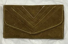 Vintage Western Boho Ranch Chic Suede Leather Envelope Check Clutch Wallet 7.5