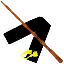 15" Hand Carved Mahogany Wood Young Dumbledore Magic Wizards Wand w/ Velvet Bag