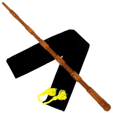 15" Hand Carved Mahogany Wood Young Dumbledore Magic Wizards Wand w/ Velvet Bag