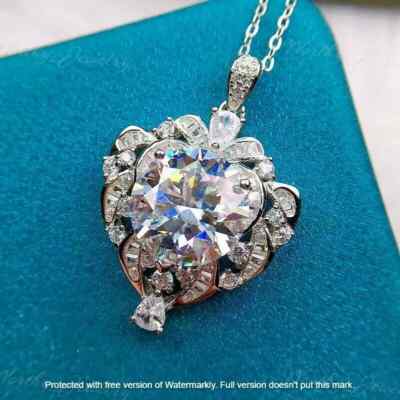 2.50Ct Round Cut Diamond Heart Pendant 14K White Gold Finish Free Chain