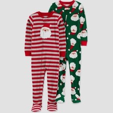 NEW Toddler Striped Santa Christmas Footed Pajama Set, Red/Green - Carter's 12M