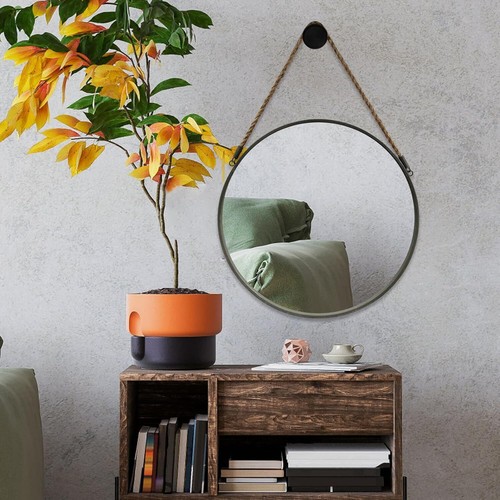 Round Hanging Mirror with Rope - Wall Mounted Mirror for Bathroom,Living Room - Imagen 9 de 12