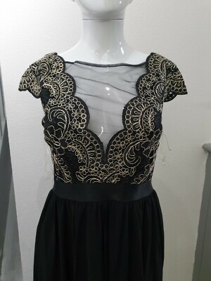 Black gold Bridesmaid / formal Dress 10 Brand New Chiffon and Lace deep v  neck | eBay