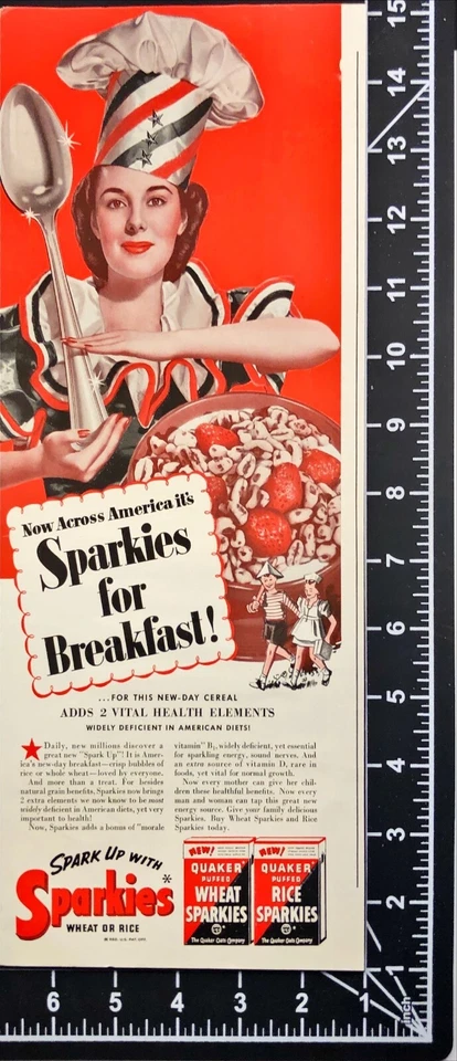 1942 Quaker Puffed Sparkies для завтрака хлопья патриотический WWII винтажная печатная реклама - Изображение 2 из 4