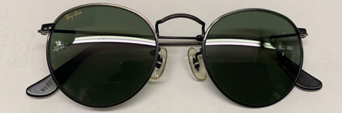 VINTAGE B&L RAY BAN W1574 WYAS BLACK CHROME G15 CRYSTAL ROUND AVIATOR SUNGLASSES - Picture 3 of 16