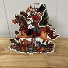 Vintage Wood Rocking Horse w/ Soldier  Gifts Christmas Ornament 5  x5  Taiwan