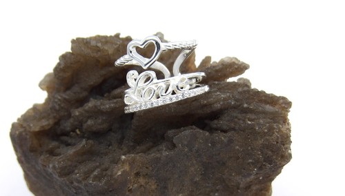 Handcrafted Solid.925 Sterling Silver Heart Love Ring with 18 White CZ Stones - Picture 8 of 11
