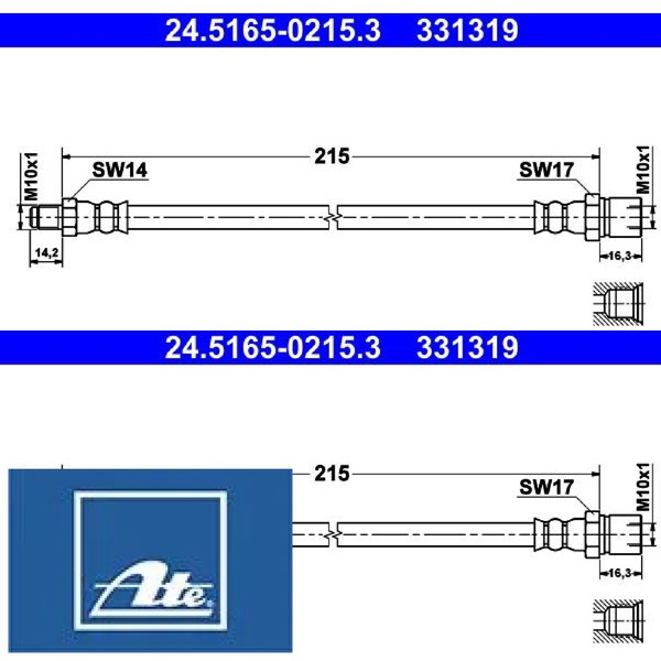 2X Bremsschlauch ATE 24.5165-0215.3 2 BremsschläUche Rechts Links Hinten-image