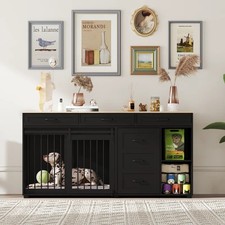 3 Drawer Dog Crate Furniture Indoor 2 Compartment Pet Crate Barn Door TV Stand