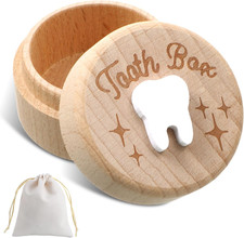 Tooth Fairy Box with Storage Pouch Wooden Tooth Storage Box for Lost Teeth Conta
