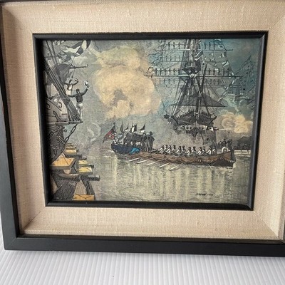 J. O. Davidson Original Engraving Framed Washington Salutes Navy New York 1889